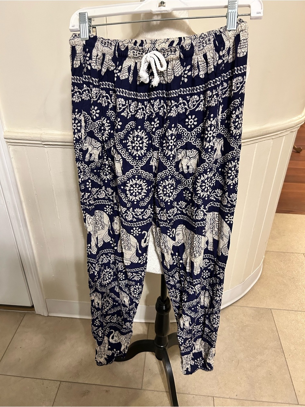 Boho Thai Elephant Pants/Navy Blue Elastic Waist OSFM-XS-L